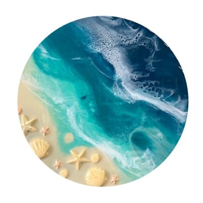 Glasscoat w/ Teal, Eucalyptus, Aqua, Beach & Dune. W/ Timber Set & Beach casted shells