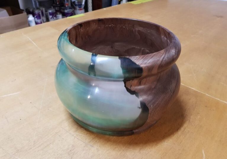 Resin Art Wood Bowl on wooden table